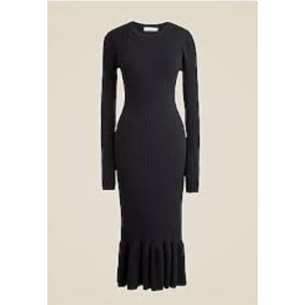 New! J.Crew Super-Stretch Ruffle Knit Ribbed Sweater-Dress Black Sz S #573